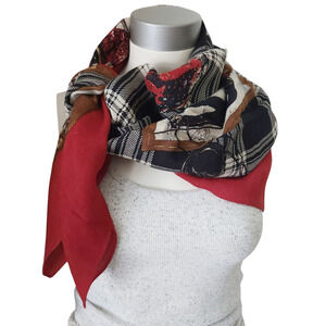 LAUREN RALPH LAUREN square plaid wool retro winter ski sled theme large scarf